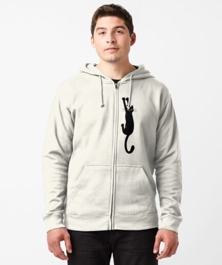 Black Cat Holding On Zipped Hoodie