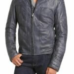 Blue Leather Jacket Real Lambskin Motorcycle Biker Jacket