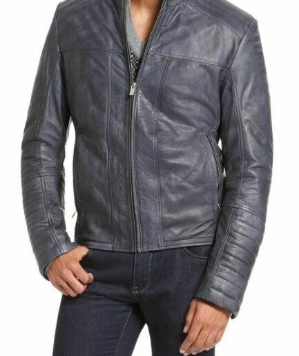 Blue Leather Jacket Real Lambskin Motorcycle Biker Jacket