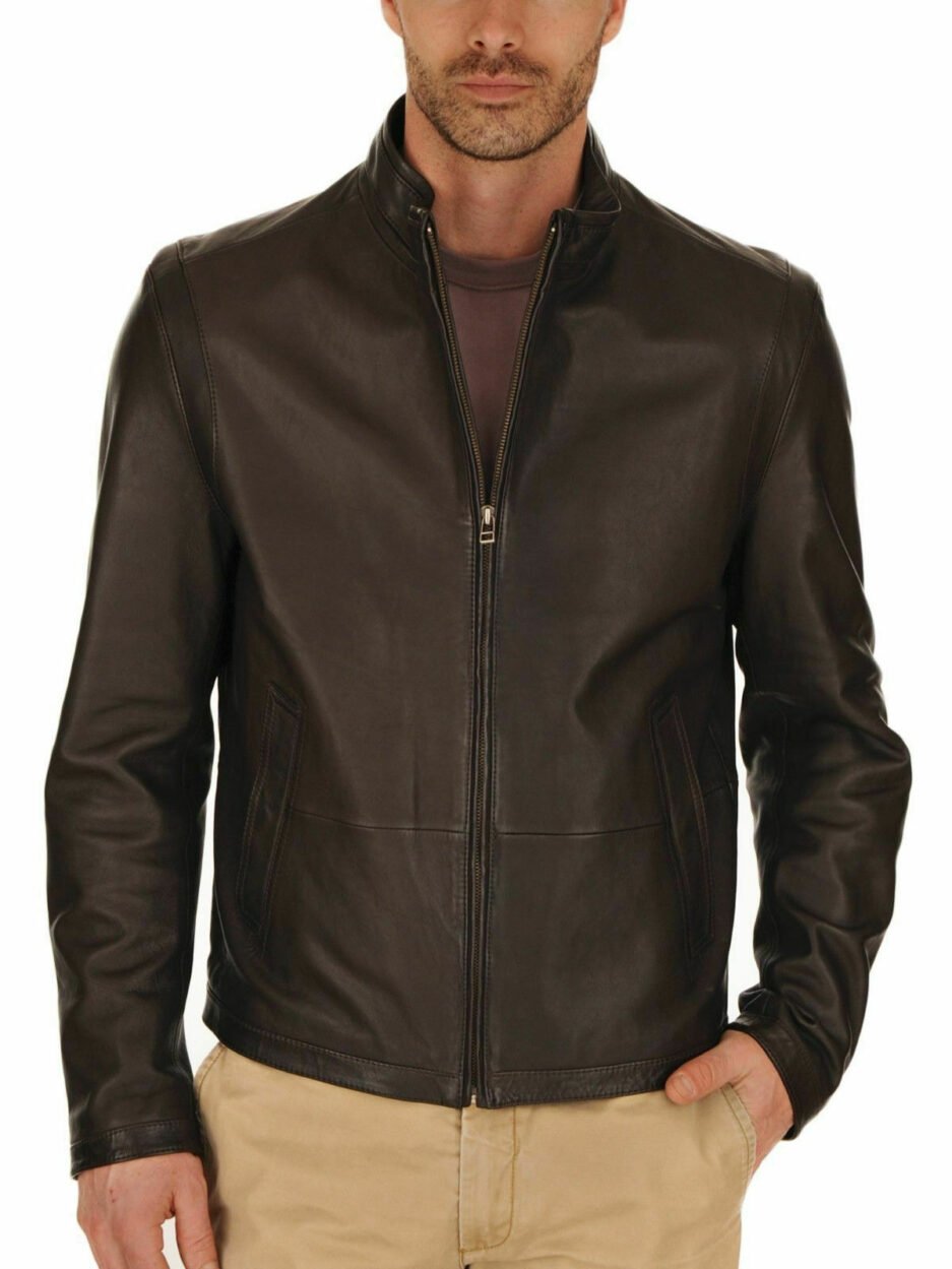 Men Pure Leather Lambskin Bomber Bike Zipper Jacket